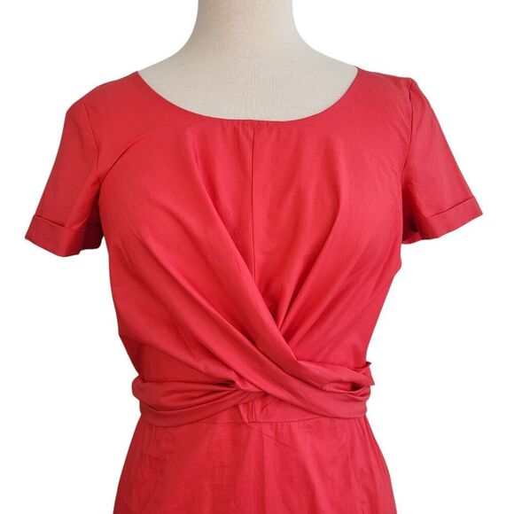 NEW Talbots Babydoll Poplin Wrap Front Mini Dress Size 4 Coral Bow Short Sleeve - Picture 4 of 12